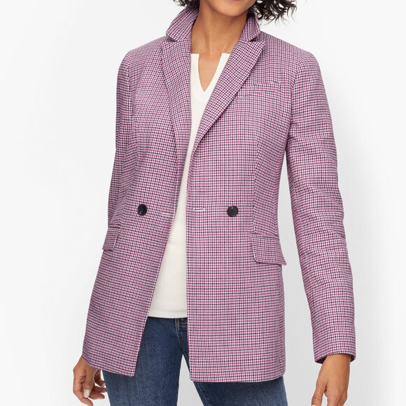 NWoT Talbots Double Breasted Hounstooth Blazer Lined Flap Pocket Cotton